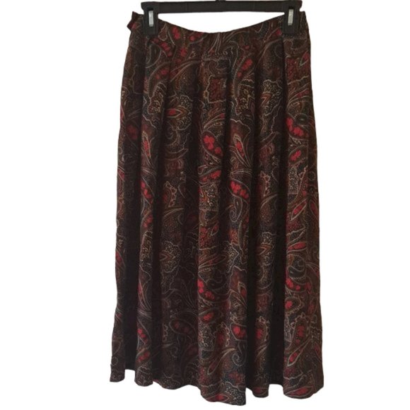 Pendleton Multicolored Rayon Paisley Pattern Pleated Midi Skirt - Size 10 - Picture 1 of 7